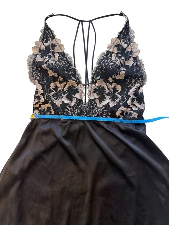 Auden Babydoll Plunge Chemise Large Floral Lace Bodice Satin Nightie Notes - Picture 7 of 15